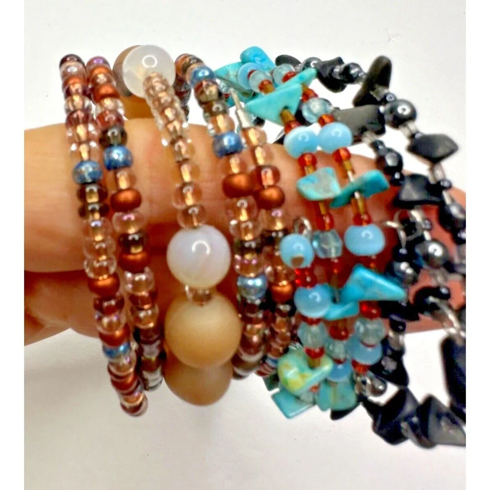 Wrap Bracelets Turquoise Black Quartz Brown Bead Freshwater Pearl Set 3 Stunning